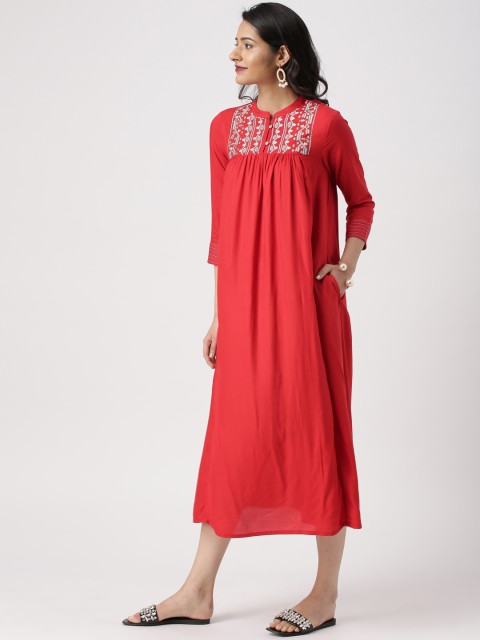 

IMARA Women Red Solid A-Line Dress