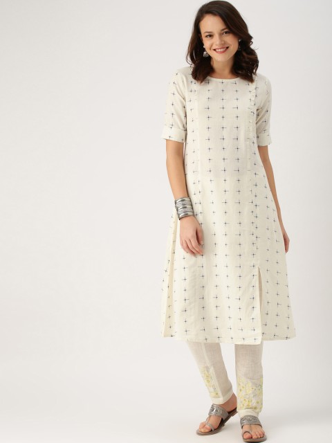 

IMARA Women Off-White Printed A-Line Kurta