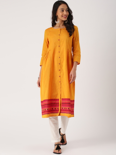 

IMARA Women Mustard Yellow Printed A-Line Kurta