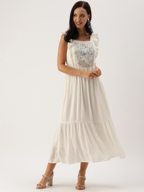 

IMARA Women White Embroidered Maxi Dress