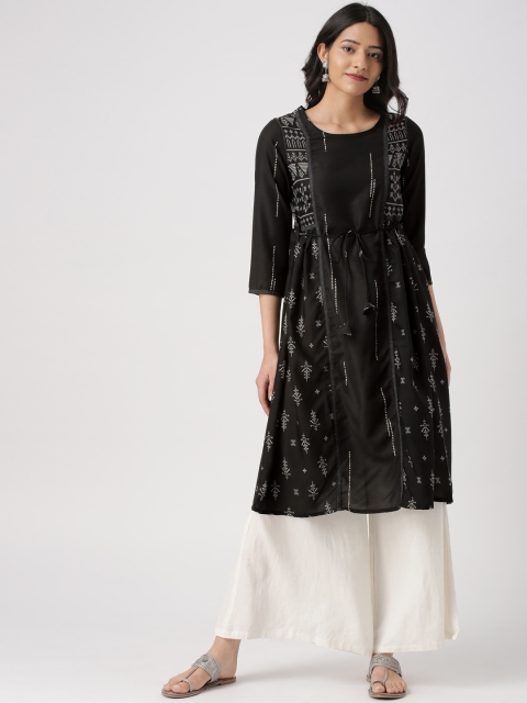 

IMARA Women Black Printed A-Line Kurta