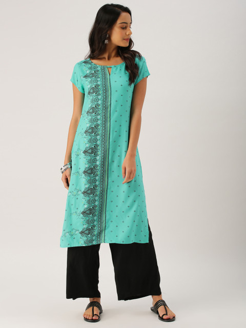 

IMARA Women Sea Green Printed Straight Kurta
