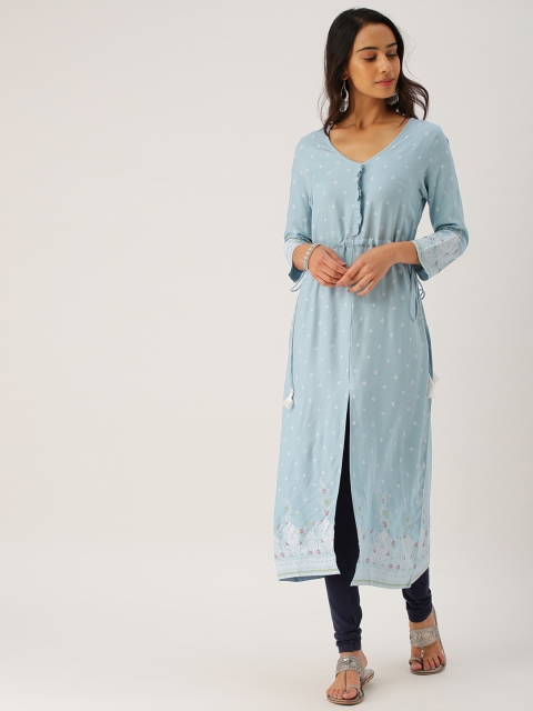 

IMARA Women Blue Printed A-Line Kurta