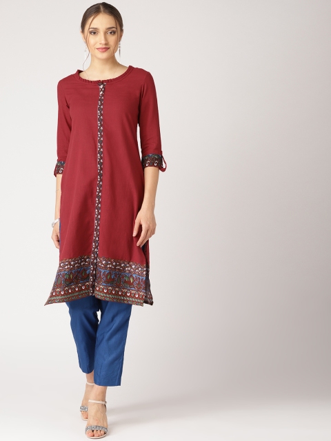 

IMARA Women Maroon Solid Straight Kurta