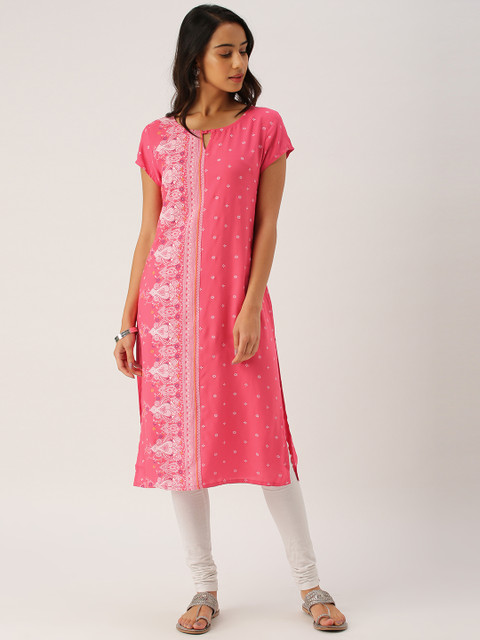 

IMARA Women Coral Pink Printed Straight Kurta