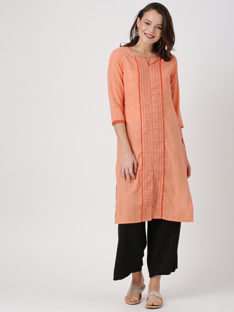 

IMARA Women Peach-Coloured Printed Straight Kurta