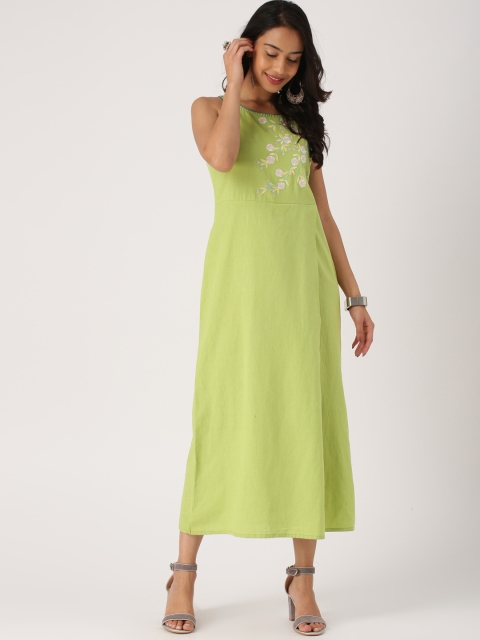 

IMARA Women Green Embroidered A-Line Dress