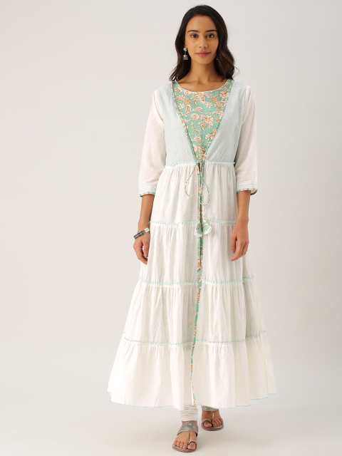 

IMARA Women Blue & White Floral Printed A-Line Kurta