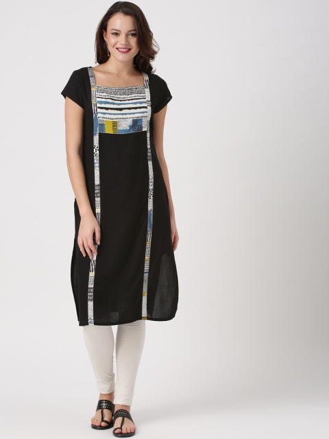 

IMARA Women Black Yoke Design Straight Kurta