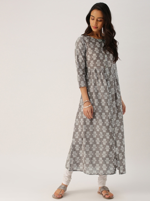 

IMARA Women Grey Printed A-Line Kurta