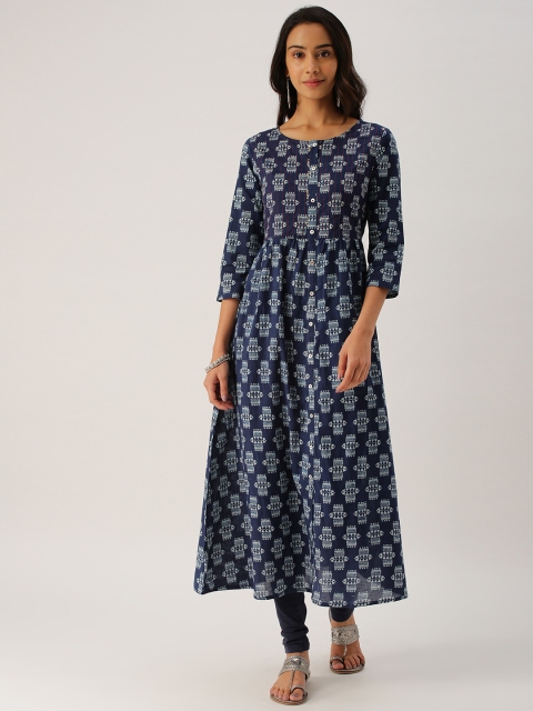 

IMARA Women Navy Blue Printed A-Line Kurta
