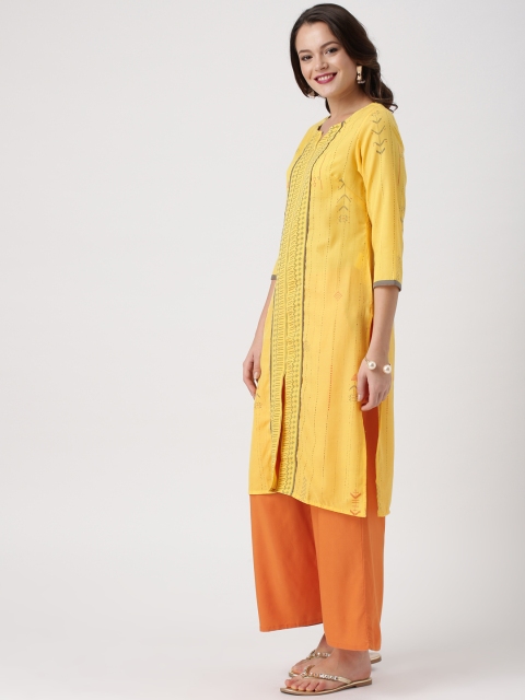 

IMARA Women Yellow Printed Straight Kurta