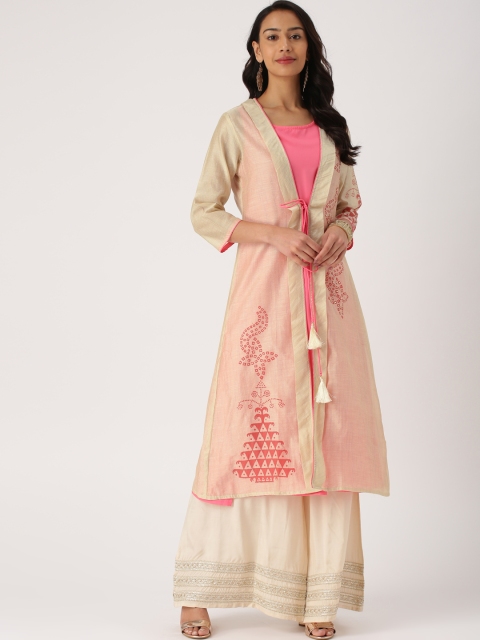 

IMARA Women Pink & Beige Solid A-Line Layered Kurta