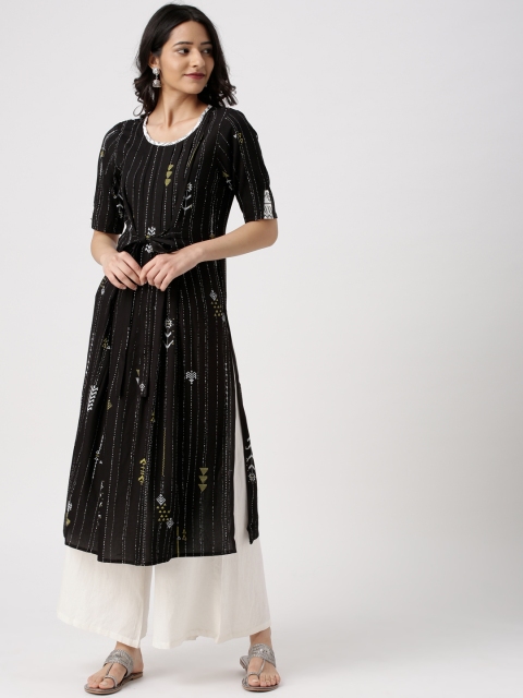 

IMARA Women Black Printed A-Line Kurta