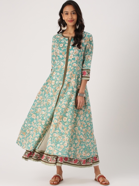 

IMARA Women Sea Green & White Printed Layered A-Line Kurta