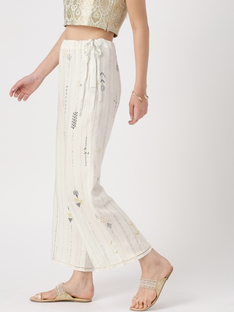 

IMARA Women White Printed Straight Palazzos