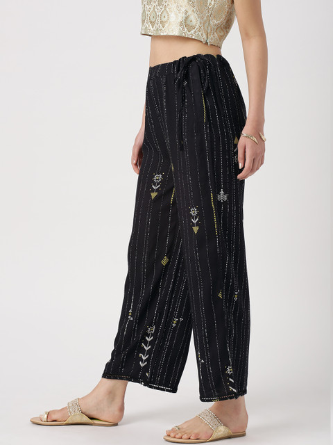 

IMARA Women Black Printed Straight Palazzos