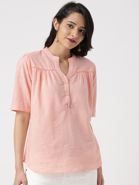 

IMARA Women Peach-Coloured Solid Pure Cotton Top