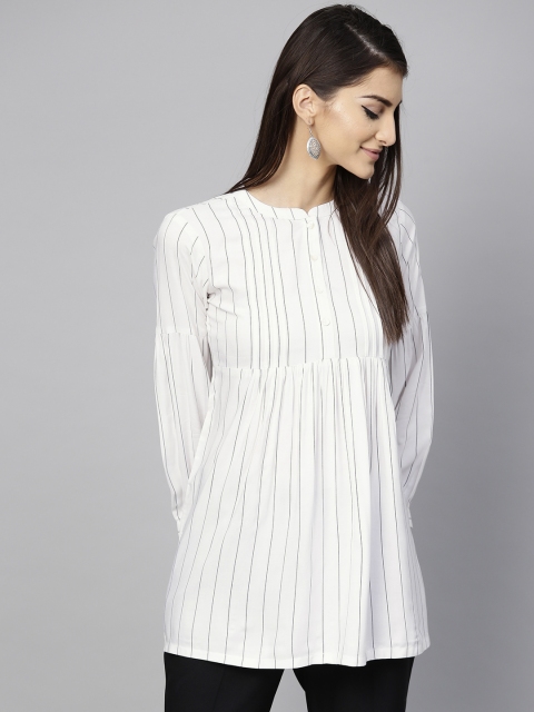 

Libas Women White & Black Striped A-Line Kurti