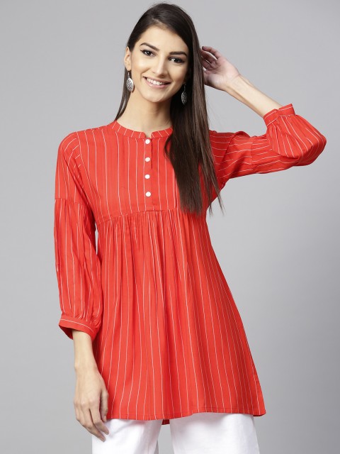 

Libas Women Red & White Striped A-Line Kurti