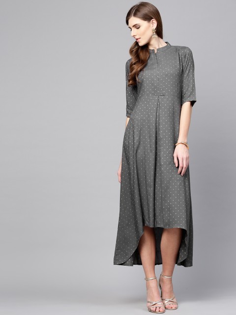 

Libas Women Grey Self Design Midi A-Line Dress