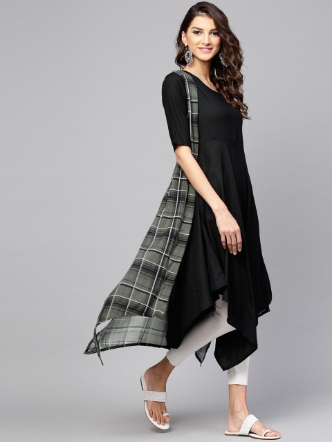

Libas Women Black Solid Asymmetric A-Line Kurta