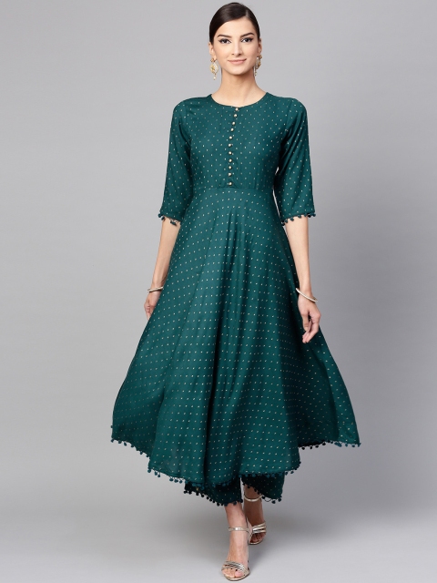 

Libas Women Green Woven Design Kurta with Palazzos