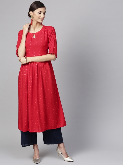 

Libas Women Red & Navy Blue Woven Design Kurta with Palazzos
