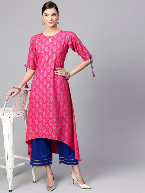 

Libas Women Pink & Blue Printed Kurta with Palazzos