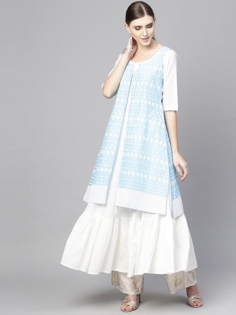 

Libas Women White & Blue Solid A-Line Kurta