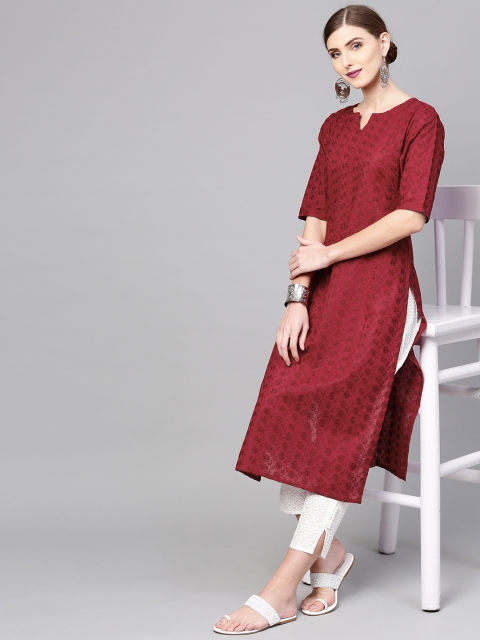

Libas Women Maroon & White Embroidered Kurta with Trousers