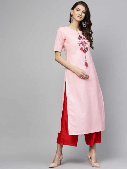 

Libas Women Pink Yoke Design Straight Kurta