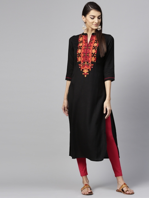 

Libas Women Black & Red Yoke Design Straight Kurta