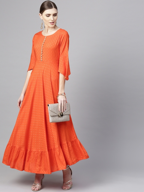 

Libas Women Orange Self Design Maxi Dress