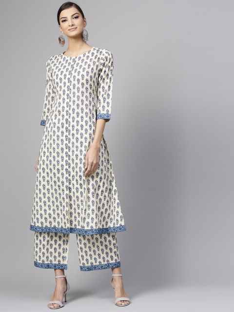

Libas Women Off-White & Blue Printed Kurta with Palazzos