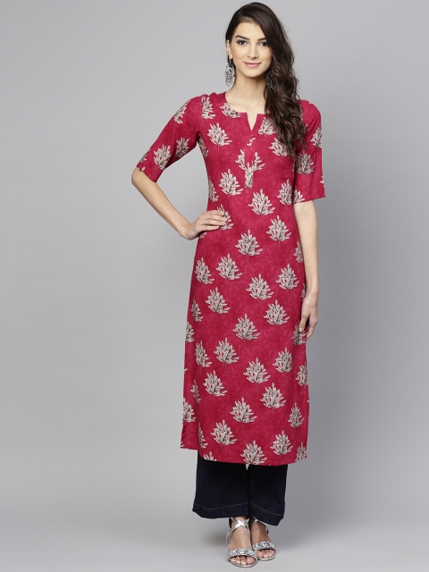

Libas Women Red Printed Straight Kurta