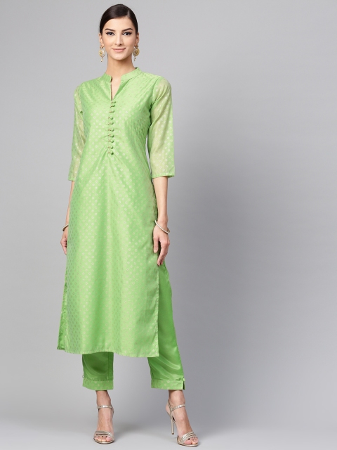 

Libas Women Green & Golden Block Print Kurta with Trousers