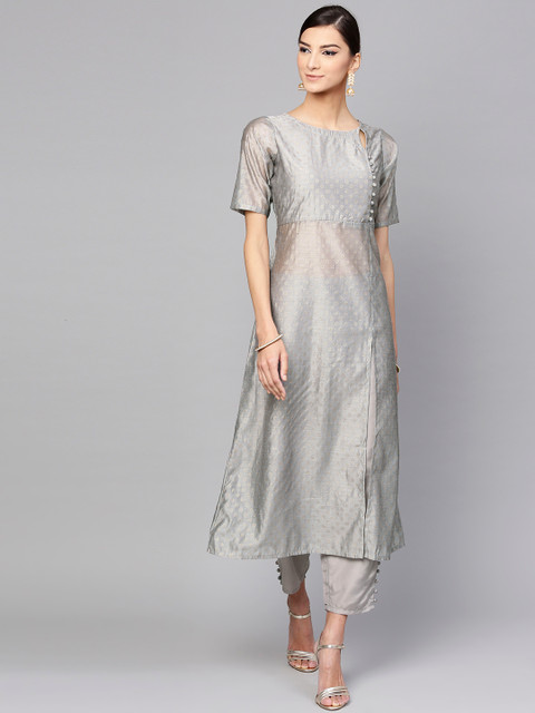 

Libas Women Grey Block Print Kurta with Trousers