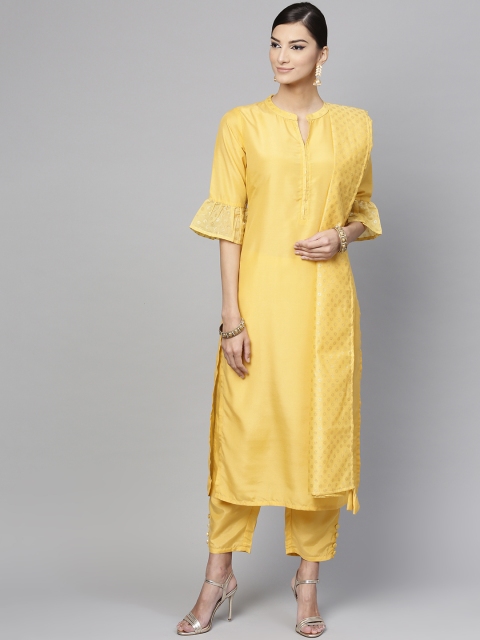 

Libas Women Yellow & Solid Kurta with Trousers & Dupatta