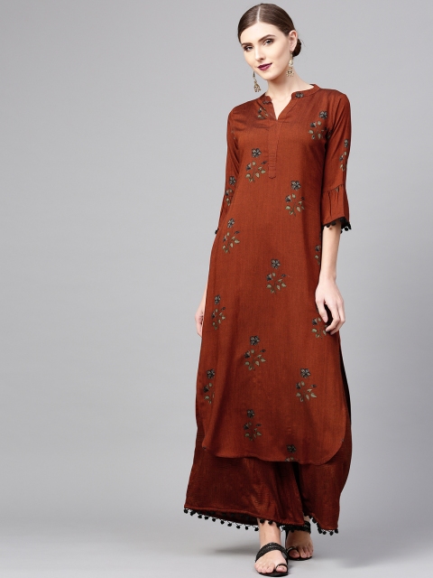 

Libas Women Brown Printed Kurta with Palazzos