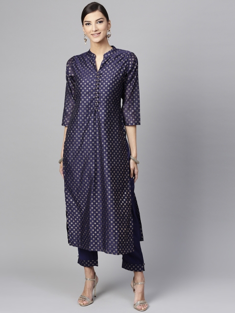 

Libas Women Navy Blue & Golden Printed Kurta with Trousers