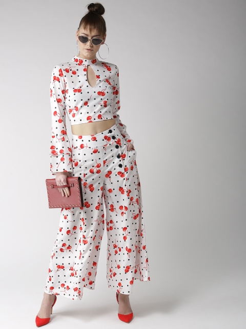 

Popnetic Women White & Red Regular Fit Printed Parallel Trousers