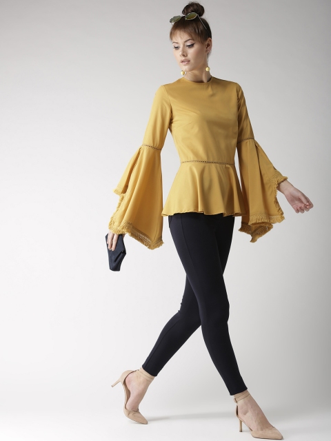 

Popnetic Women Mustard Yellow Solid Peplum Top