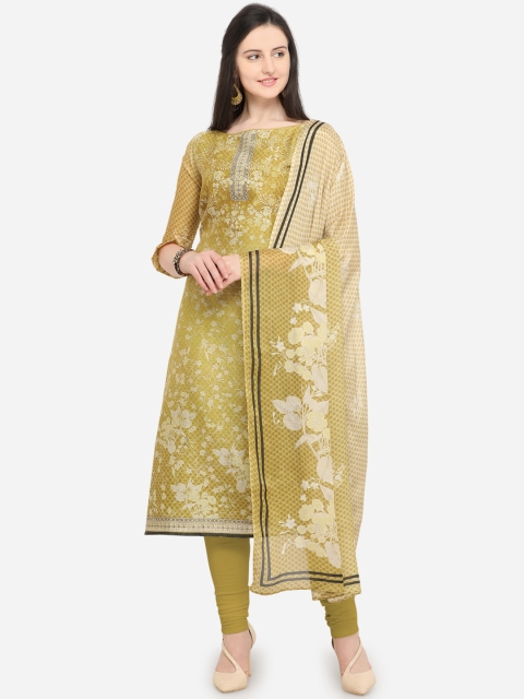 

Rajnandini Lime Green & Beige Silk Blend Unstitched Dress Material