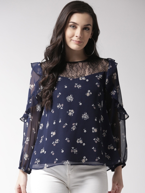 

Antheaa Women Navy Blue Printed A-Line Top