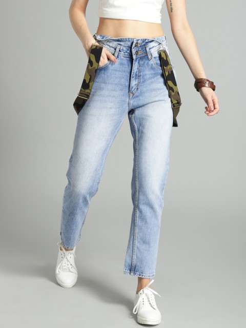 

Roadster Women Blue Suspender Crop Boyfriend Fit Mid-Rise Clean Look Jeans