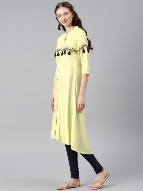 

Alena Women Yellow Yoke Design A-Line Kurta
