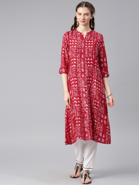 

Alena Women Red Printed A-Line Kurta