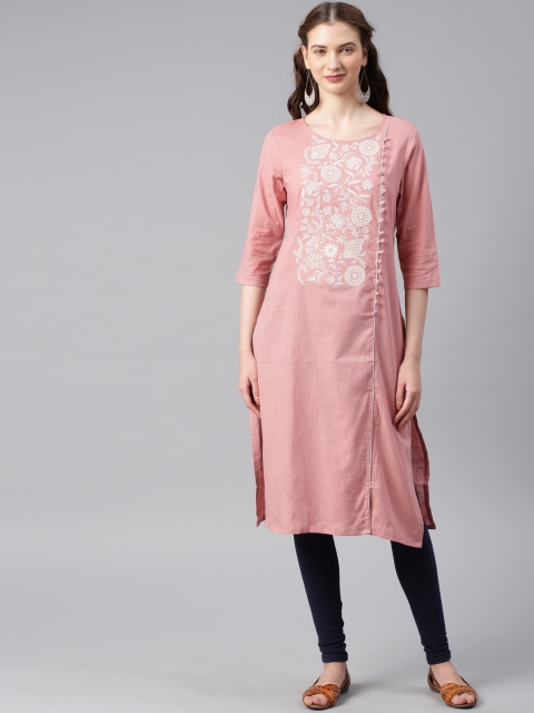 

Alena Women Pink Embroidered Straight Kurta