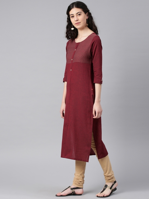 

Alena Women Maroon Solid Embroidered Straight Kurta